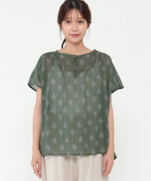 LBC(エルビーシー)の「india コットンプリントブラウス(シャツ/ブラウス・レディース・ホワイト/ダークグリーン・L/M)」の13枚目の写真