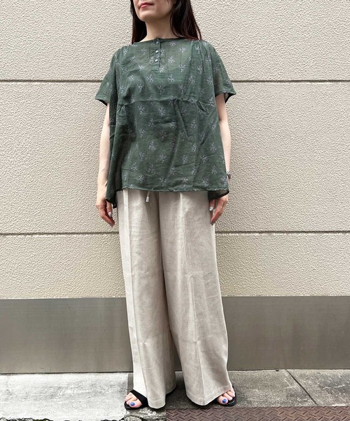LBC(エルビーシー)の「india コットンプリントブラウス(シャツ/ブラウス・レディース・ホワイト/ダークグリーン・L/M)」の5枚目の写真