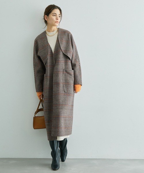 ロペ リバーシブル 2way ロングコート コーディガン チェック