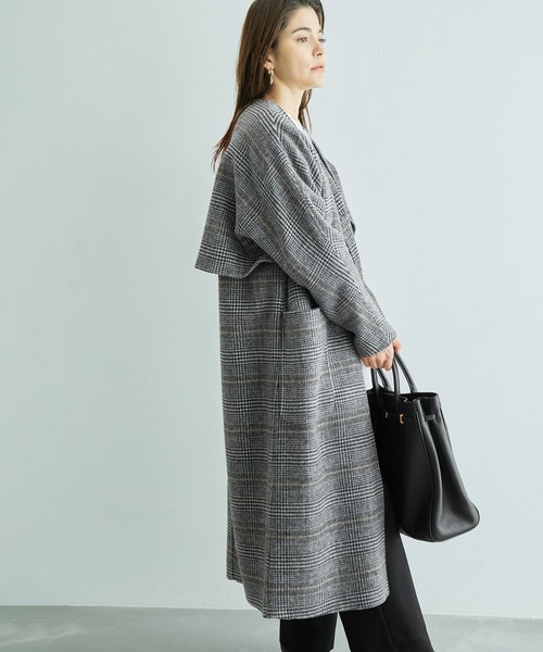 ROPE'（ロペ）の「【一部直営店舗・WEB限定】【2点セット】ジレ＋ボレロ  チェック柄リバーシブルコート（チェスターコート・レディース・ダークブラウン/ブラック・36/38）」の3枚目の写真