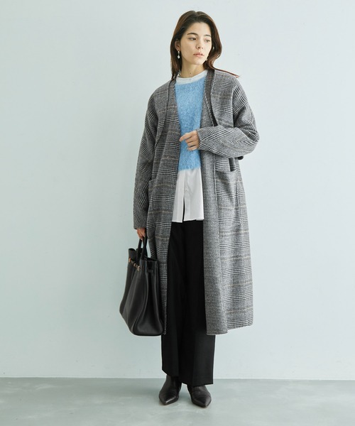 ロペ リバーシブル 2way ロングコート コーディガン チェック ベルト 36 ロペ リバーシブル 2way ロングコート コーディガン チェック