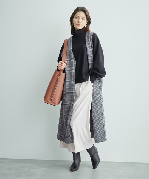 ROPE'（ロペ）の「【一部直営店舗・WEB限定】【2点セット】ジレ＋ボレロ  チェック柄リバーシブルコート（チェスターコート・レディース・ダークブラウン/ブラック・36/38）」の6枚目の写真