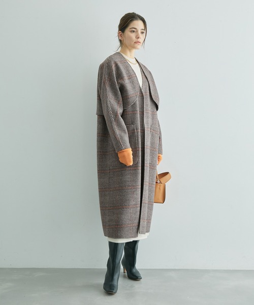 ROPE'（ロペ）の「【一部直営店舗・WEB限定】【2点セット】ジレ＋ボレロ  チェック柄リバーシブルコート（チェスターコート・レディース・ダークブラウン/ブラック・36/38）」の7枚目の写真