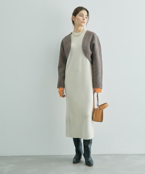 ROPE'（ロペ）の「【一部直営店舗・WEB限定】【2点セット】ジレ＋ボレロ  チェック柄リバーシブルコート（チェスターコート・レディース・ダークブラウン/ブラック・36/38）」の9枚目の写真