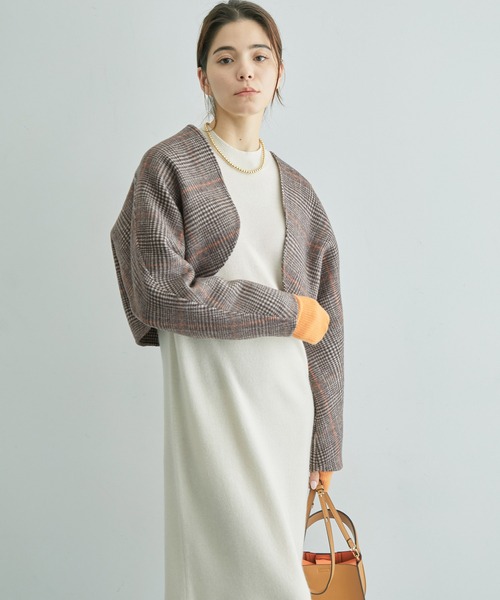 ROPE'（ロペ）の「【一部直営店舗・WEB限定】【2点セット】ジレ＋ボレロ  チェック柄リバーシブルコート（チェスターコート・レディース・ダークブラウン/ブラック・36/38）」の10枚目の写真