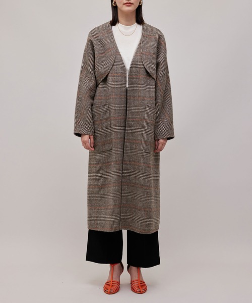 ROPE'（ロペ）の「【一部直営店舗・WEB限定】【2点セット】ジレ＋ボレロ  チェック柄リバーシブルコート（チェスターコート・レディース・ダークブラウン/ブラック・36/38）」の11枚目の写真