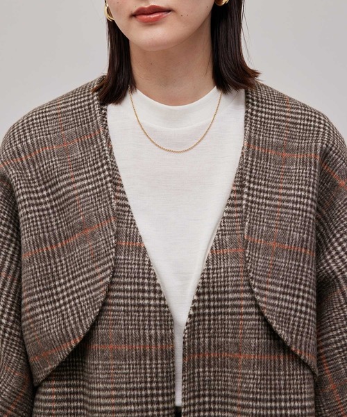 ROPE'（ロペ）の「【一部直営店舗・WEB限定】【2点セット】ジレ＋ボレロ  チェック柄リバーシブルコート（チェスターコート・レディース・ダークブラウン/ブラック・36/38）」の14枚目の写真