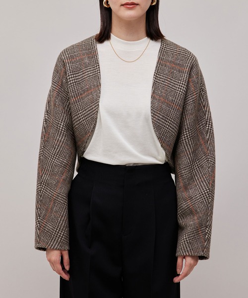 ROPE'（ロペ）の「【一部直営店舗・WEB限定】【2点セット】ジレ＋ボレロ  チェック柄リバーシブルコート（チェスターコート・レディース・ダークブラウン/ブラック・36/38）」の16枚目の写真