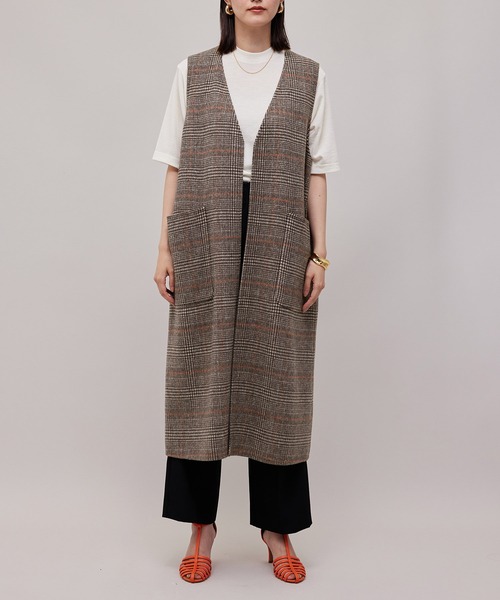 ROPE'（ロペ）の「【一部直営店舗・WEB限定】【2点セット】ジレ＋ボレロ  チェック柄リバーシブルコート（チェスターコート・レディース・ダークブラウン/ブラック・36/38）」の19枚目の写真