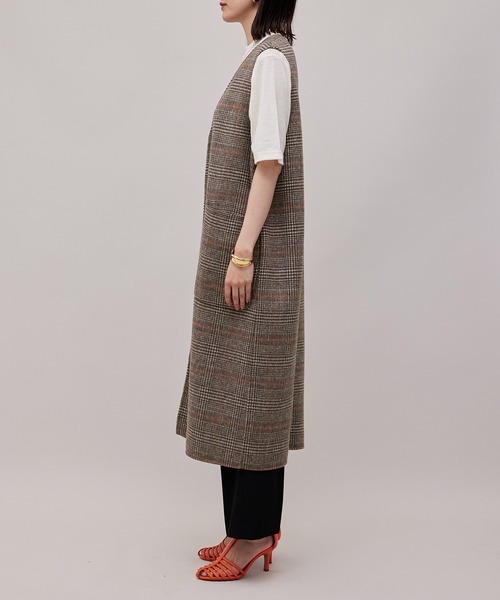 ROPE'（ロペ）の「【一部直営店舗・WEB限定】【2点セット】ジレ＋ボレロ  チェック柄リバーシブルコート（チェスターコート・レディース・ダークブラウン/ブラック・36/38）」の20枚目の写真