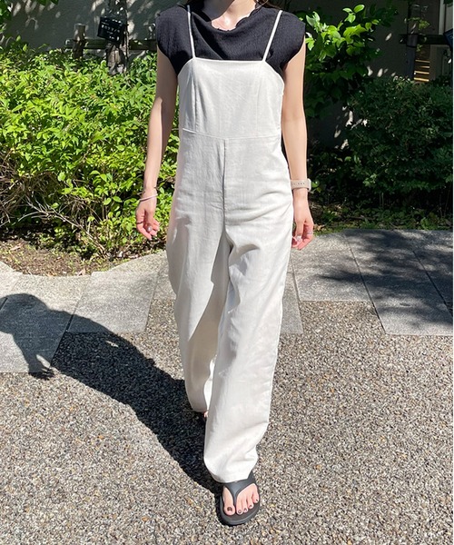 LE MORE(リモア)の「リネンキャミサロペット(サロペット/オーバーオール・レディース・ブラック/アイボリー/カーキ・FREE)」の2枚目の写真