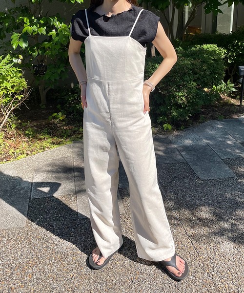 LE MORE(リモア)の「リネンキャミサロペット(サロペット/オーバーオール・レディース・ブラック/アイボリー/カーキ・FREE)」の8枚目の写真