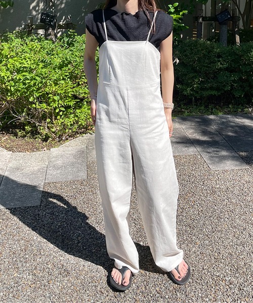 LE MORE(リモア)の「リネンキャミサロペット(サロペット/オーバーオール・レディース・ブラック/アイボリー/カーキ・FREE)」の9枚目の写真