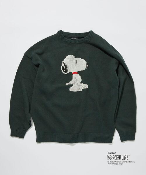 PEANUTS(ピーナッツ)の「【WEBオリジナル】<GLR or>スヌーピー ジャカード 長袖 ニット(ニット/セーター・メンズ・ダークグリーン/グレー/ネイビー・S/M/L)」の1枚目の写真