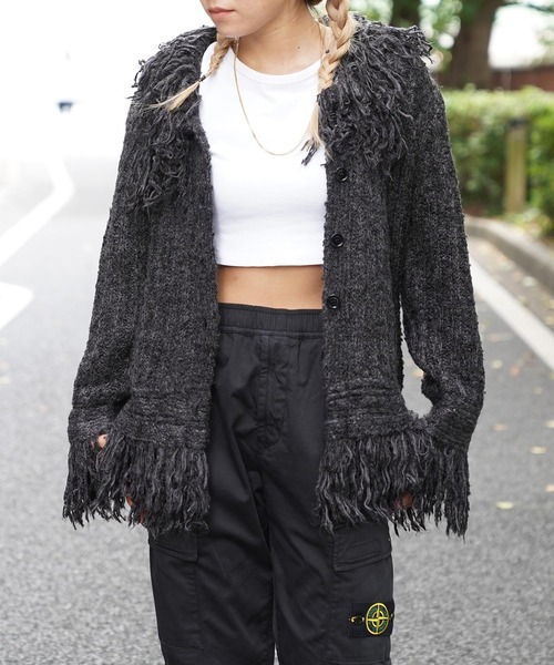 TheOpen Product(ザオープンプロダクト)の「THE OPEN PRODUCT /ザオープンプロダクト/ FRINGE DETAIL CARDIGAN GTO214KT005(ニット/セーター・レディース・ダークグレー/グリーン・1)」の22枚目の写真