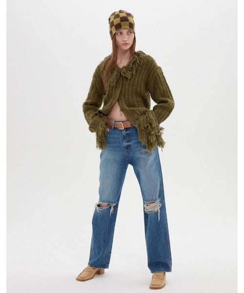 TheOpen Product(ザオープンプロダクト)の「THE OPEN PRODUCT /ザオープンプロダクト/ FRINGE DETAIL CARDIGAN GTO214KT005(ニット/セーター・レディース・ダークグレー/グリーン・1)」の8枚目の写真