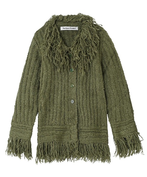 TheOpen Product(ザオープンプロダクト)の「THE OPEN PRODUCT /ザオープンプロダクト/ FRINGE DETAIL CARDIGAN GTO214KT005(ニット/セーター・レディース・ダークグレー/グリーン・1)」の4枚目の写真
