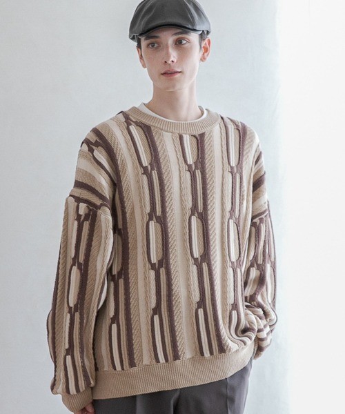 RAGEBLUE（レイジブルー）の「レトロジャガードニット（ニット/セーター・メンズ・ホワイト系その他/ベージュ系その他/グリーン系その他/ブルー系その他・MEDIUM/LARGE）」の7枚目の写真