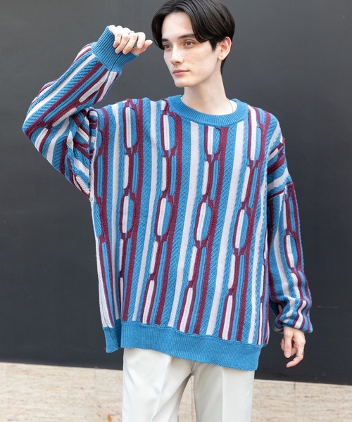 RAGEBLUE（レイジブルー）の「レトロジャガードニット（ニット/セーター・メンズ・ホワイト系その他/ベージュ系その他/グリーン系その他/ブルー系その他・MEDIUM/LARGE）」の16枚目の写真