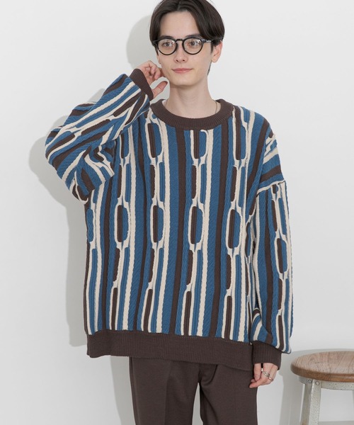 RAGEBLUE（レイジブルー）の「レトロジャガードニット（ニット/セーター・メンズ・ホワイト系その他/ベージュ系その他/グリーン系その他/ブルー系その他・MEDIUM/LARGE）」の19枚目の写真