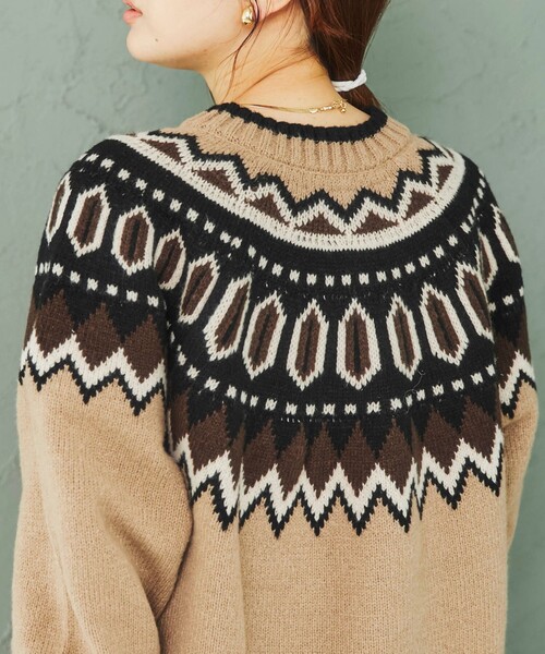 FEELING MADE（フィーリングメイド）の「FEELING MADE ノルディック パターン ニットカーディガン <UNISEX>（カーディガン/ボレロ・レディース・ブラック/ベージュ・FREE）」の5枚目の写真