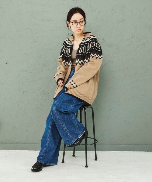 FEELING MADE（フィーリングメイド）の「FEELING MADE ノルディック パターン ニットカーディガン <UNISEX>（カーディガン/ボレロ・レディース・ブラック/ベージュ・FREE）」の10枚目の写真