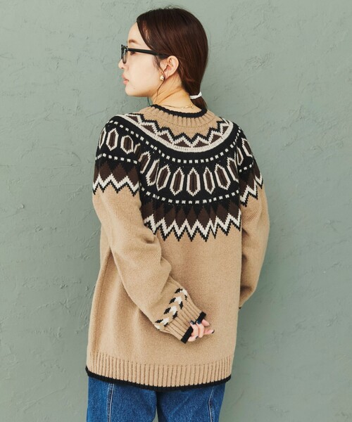 FEELING MADE（フィーリングメイド）の「FEELING MADE ノルディック パターン ニットカーディガン <UNISEX>（カーディガン/ボレロ・レディース・ブラック/ベージュ・FREE）」の4枚目の写真