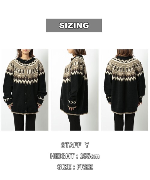 FEELING MADE（フィーリングメイド）の「FEELING MADE ノルディック パターン ニットカーディガン <UNISEX>（カーディガン/ボレロ・レディース・ブラック/ベージュ・FREE）」の12枚目の写真