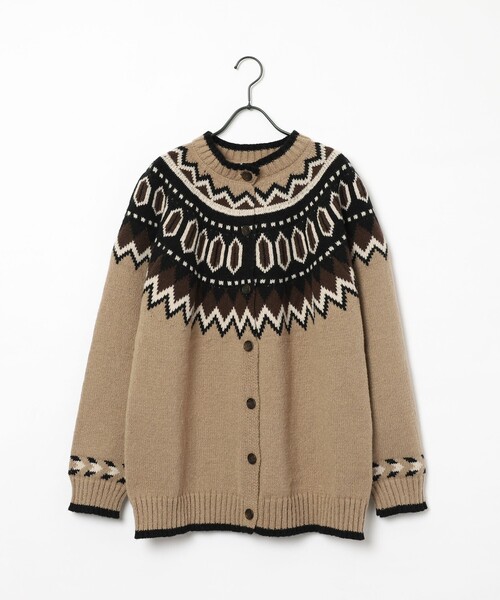 FEELING MADE（フィーリングメイド）の「FEELING MADE ノルディック パターン ニットカーディガン <UNISEX>（カーディガン/ボレロ・レディース・ブラック/ベージュ・FREE）」の3枚目の写真
