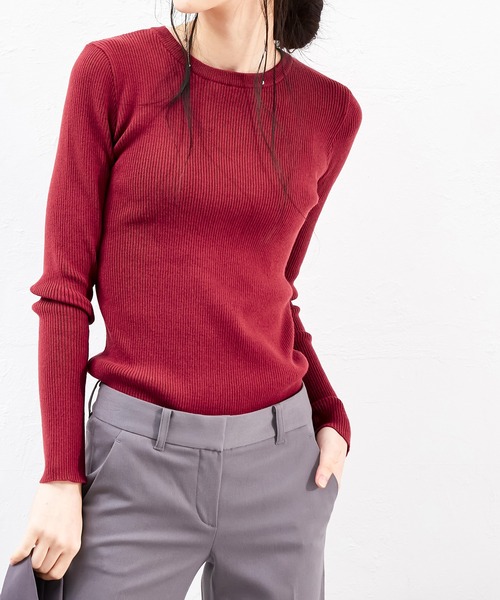 CHAN ME（チャンミ）の「クルーネックリブニット（ニット/セーター・レディース・アイボリー/ブラック/ブルー/ベージュ/ピンク/ブラウン/ライトグレー/ワイン/グリーン/ネイビー・MEDIUM/LARGE/X-LARGE/XX-LARGE）」の9枚目の写真