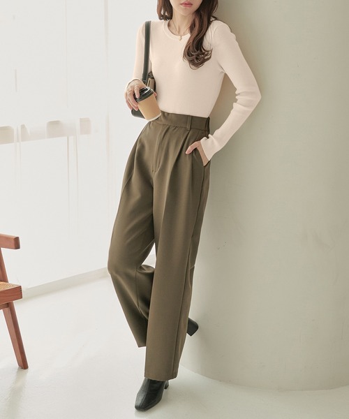 CHAN ME（チャンミ）の「クルーネックリブニット（ニット/セーター・レディース・アイボリー/ブラック/ブルー/ベージュ/ピンク/ブラウン/ライトグレー/ワイン/グリーン/ネイビー・MEDIUM/LARGE/X-LARGE/XX-LARGE）」の12枚目の写真