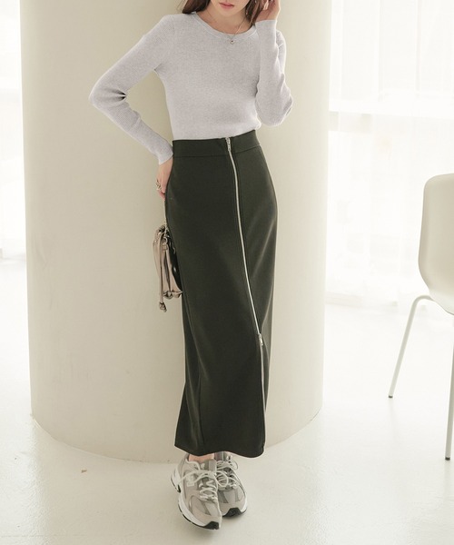 CHAN ME（チャンミ）の「クルーネックリブニット（ニット/セーター・レディース・アイボリー/ブラック/ブルー/ベージュ/ピンク/ブラウン/ライトグレー/ワイン/グリーン/ネイビー・MEDIUM/LARGE/X-LARGE/XX-LARGE）」の22枚目の写真