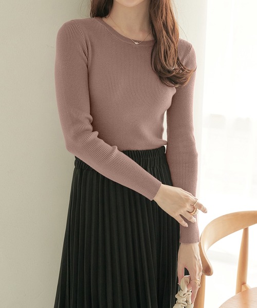 CHAN ME（チャンミ）の「クルーネックリブニット（ニット/セーター・レディース・アイボリー/ブラック/ブルー/ベージュ/ピンク/ブラウン/ライトグレー/ワイン/グリーン/ネイビー・MEDIUM/LARGE/X-LARGE/XX-LARGE）」の18枚目の写真