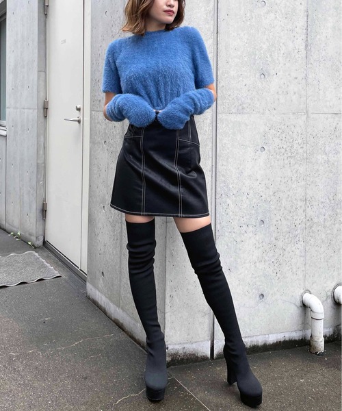 SPIRALGIRL（スパイラルガール）の「ハイウエストスカート（スカート・レディース・ブラック/ホワイト・FREE）」の3枚目の写真