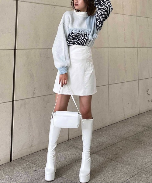 SPIRALGIRL（スパイラルガール）の「ハイウエストスカート（スカート・レディース・ブラック/ホワイト・FREE）」の5枚目の写真