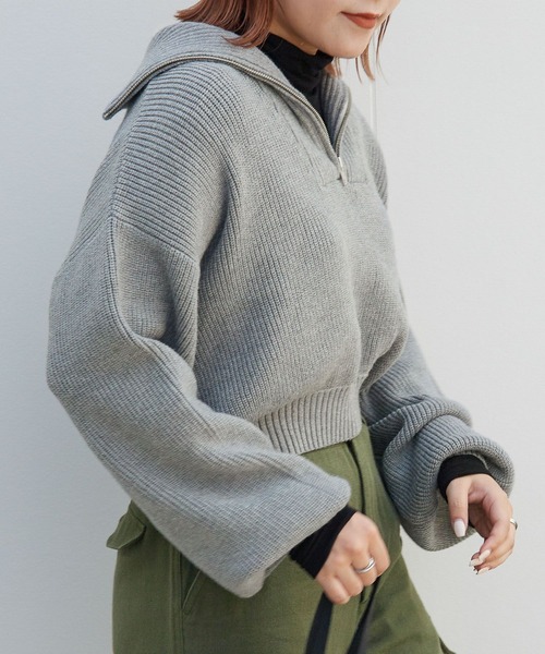 PBLIM（ページボーイリム）の「PAGEBOYLIM/ハーフジップショートプル（ニット/セーター・レディース・ブラック/グレー/オレンジ・FREE）」の13枚目の写真