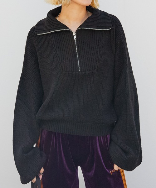 PBLIM（ページボーイリム）の「PAGEBOYLIM/ハーフジップショートプル（ニット/セーター・レディース・ブラック/グレー/オレンジ・FREE）」の12枚目の写真