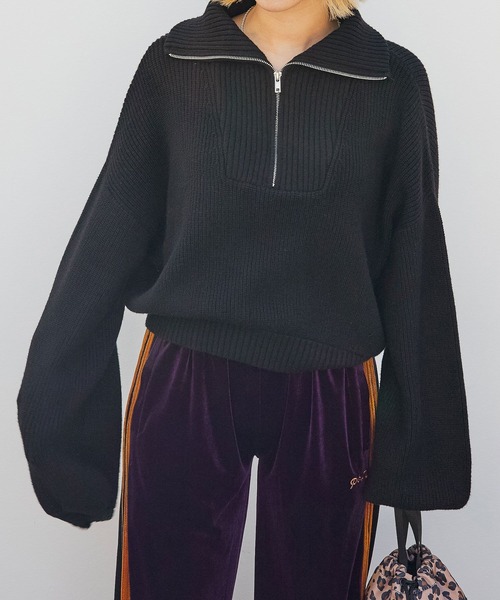 PBLIM（ページボーイリム）の「PAGEBOYLIM/ハーフジップショートプル（ニット/セーター・レディース・ブラック/グレー/オレンジ・FREE）」の4枚目の写真