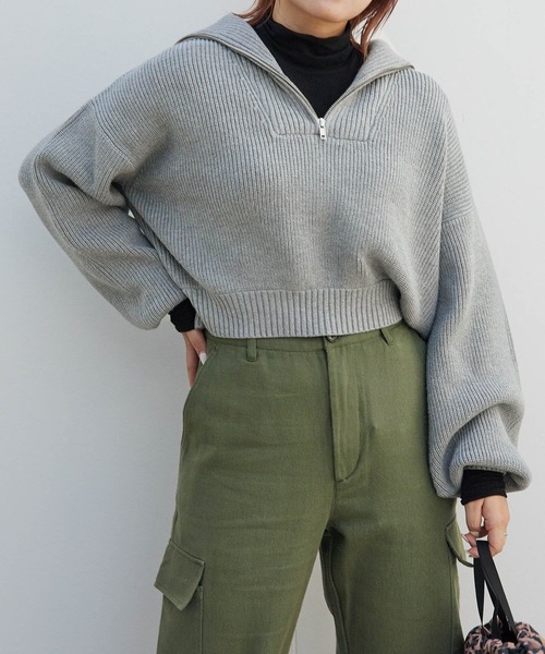 PBLIM（ページボーイリム）の「PAGEBOYLIM/ハーフジップショートプル（ニット/セーター・レディース・ブラック/グレー/オレンジ・FREE）」の17枚目の写真