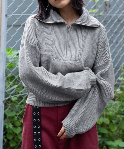 PBLIM（ページボーイリム）の「PAGEBOYLIM/ハーフジップショートプル（ニット/セーター・レディース・ブラック/グレー/オレンジ・FREE）」の22枚目の写真