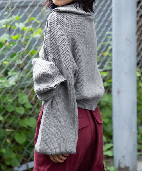 PBLIM（ページボーイリム）の「PAGEBOYLIM/ハーフジップショートプル（ニット/セーター・レディース・ブラック/グレー/オレンジ・FREE）」の9枚目の写真