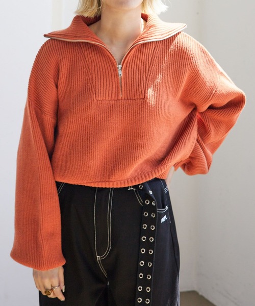 PBLIM（ページボーイリム）の「PAGEBOYLIM/ハーフジップショートプル（ニット/セーター・レディース・ブラック/グレー/オレンジ・FREE）」の14枚目の写真