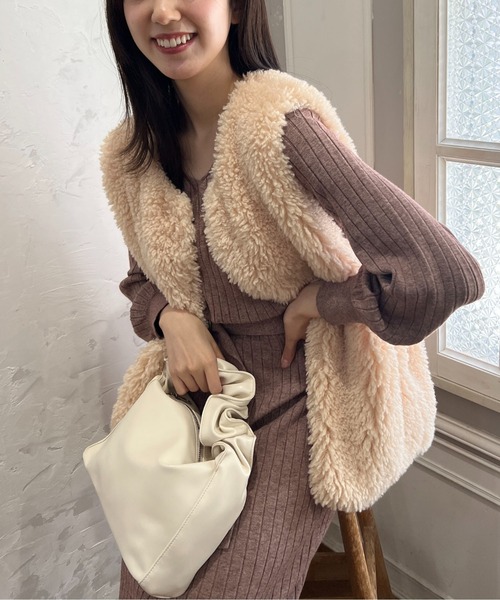 FREE'S MART（フリーズマート）の「ウォームストレッチリブブラウジングニットワンピース（ワンピース・レディース・ベージュ/ブラウン/ブラック/ライトグリーン・SMALL/MEDIUM）」の12枚目の写真