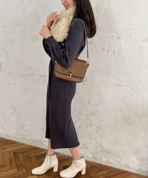 FREE'S MART（フリーズマート）の「ウォームストレッチリブブラウジングニットワンピース（ワンピース・レディース・ベージュ/ブラウン/ブラック/ライトグリーン・SMALL/MEDIUM）」の7枚目の写真