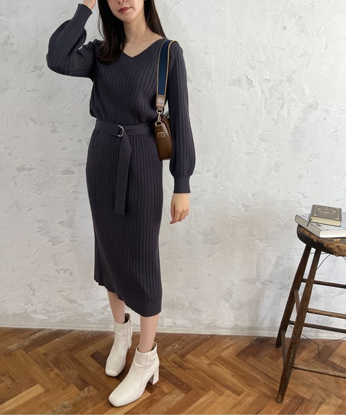 FREE'S MART（フリーズマート）の「ウォームストレッチリブブラウジングニットワンピース（ワンピース・レディース・ベージュ/ブラウン/ブラック/ライトグリーン・SMALL/MEDIUM）」の13枚目の写真