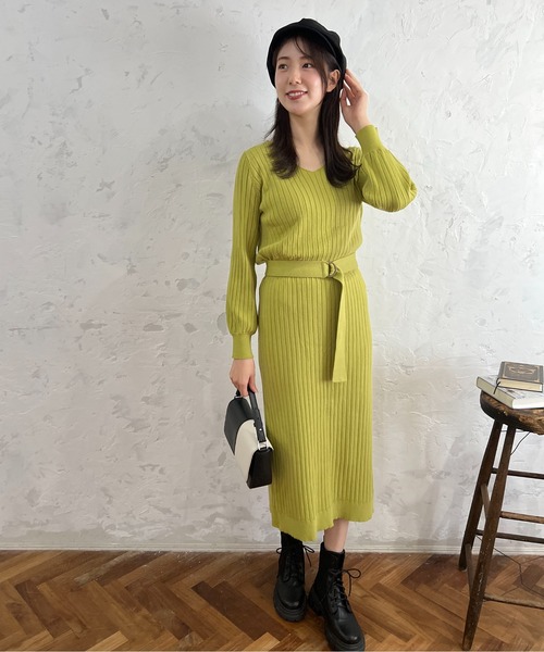 FREE'S MART（フリーズマート）の「ウォームストレッチリブブラウジングニットワンピース（ワンピース・レディース・ベージュ/ブラウン/ブラック/ライトグリーン・SMALL/MEDIUM）」の21枚目の写真