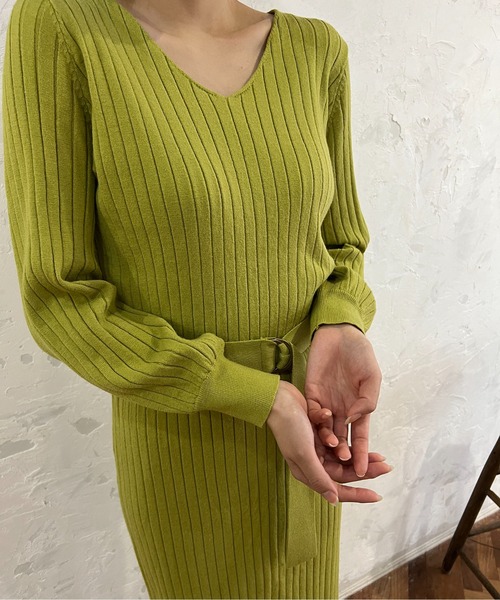 FREE'S MART（フリーズマート）の「ウォームストレッチリブブラウジングニットワンピース（ワンピース・レディース・ベージュ/ブラウン/ブラック/ライトグリーン・SMALL/MEDIUM）」の9枚目の写真