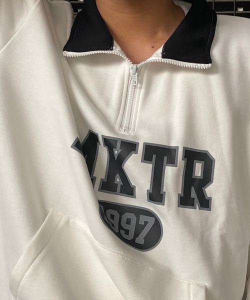 kutir（クティール）の「襟配色ハーフジップ（スウェット・メンズ・ブラック/オフホワイト・MEDIUM/LARGE）」の9枚目の写真