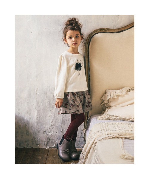 BeBe（ベベ）の「BeBe/【お揃い】千鳥チェックローズプリントキュロットパンツ(90~150cm)（その他パンツ・キッズ・レッド系その他/パープル系その他・140/150/120/130/100/110/90）」の3枚目の写真