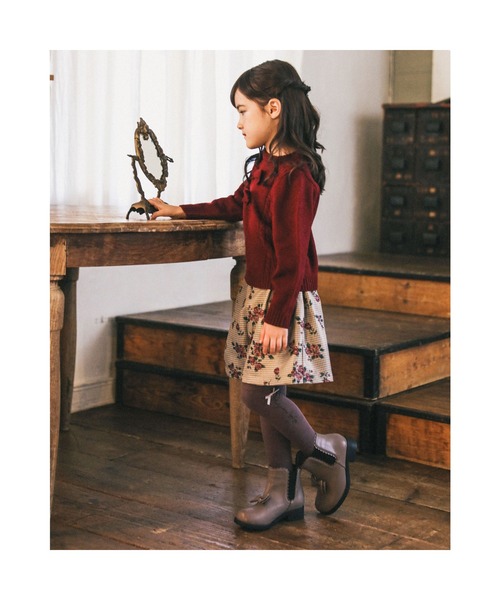 BeBe（ベベ）の「BeBe/【お揃い】千鳥チェックローズプリントキュロットパンツ(90~150cm)（その他パンツ・キッズ・レッド系その他/パープル系その他・140/150/120/130/100/110/90）」の5枚目の写真